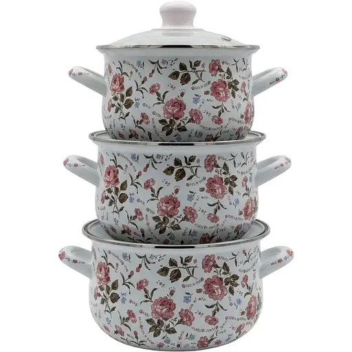 Набор кастрюль Verona эмалированные с крышками 1.6 л, 2.3 л, 3 л (VR-0003-03)