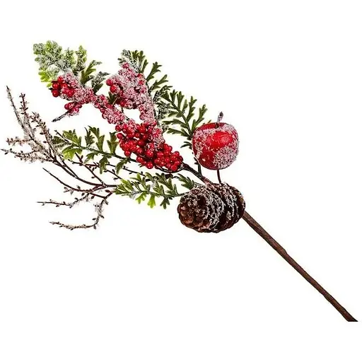 Декоративная ветка хвои 38 см Искусственные материалы для декора и флористики с ягодами и шишкой - фото 1