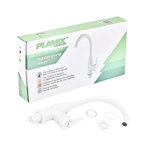 Змішувач для кухні Plamix Diego-011-B white PM0658, Білий - фото 4