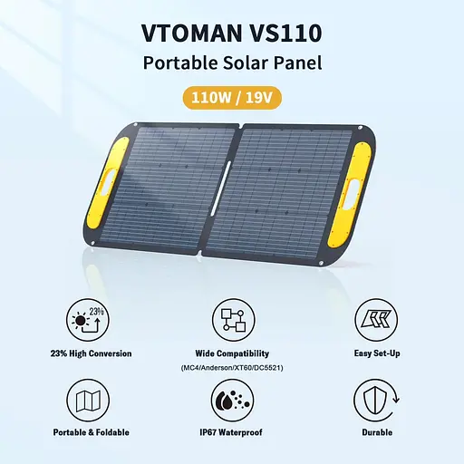 Сонячна панель Vtoman 110W 19V IP67 MC-4/Anderson/XT60/DC5521 - фото 2