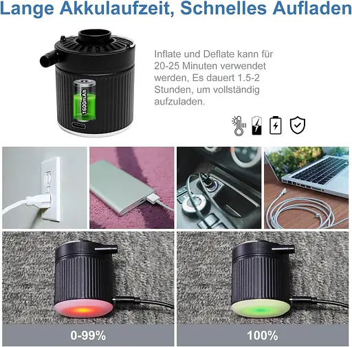 Портативный электрический воздушный насос для надувания и сдувания с батареей и кабелем USB C - фото 6