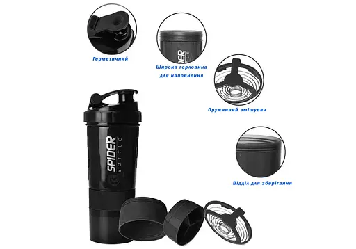 Шейкер спортивний EasyFit Spider 0,5л Чорний (EF-7200-BK) - фото 2
