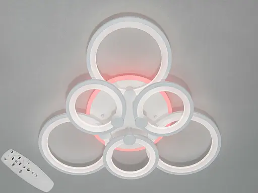 Стельова LED люстра з пультом, диммером та підсвічуванням, 140W, біла - фото 1