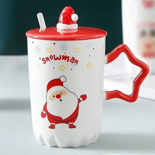 Чашка новорічна Snowman з кришкою та ложкою Санта-Клаус 360 мл Біла - фото 2