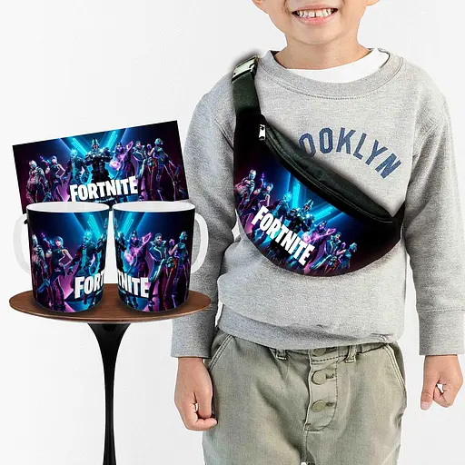 Набір: дитяча сумка-бананка+кружка  Фортнайт "Fortnite" 32х15см, бананка для хлопчика через плече на подарунок (00986)