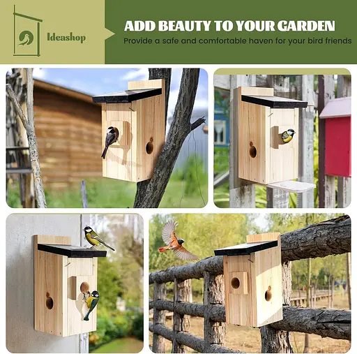 Ideashop Смарт шпаківня з бездротовою камерою 3MP, 13" H підвісний дерев'яний пташиний будиночок для вулиці, зовнішня камера - фото 4