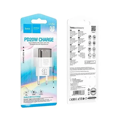 Мережевий зарядний пристрій Hoco C125A Transparent tribute single-port PD20W charger ( EU ) Transparent Чорний - фото 2