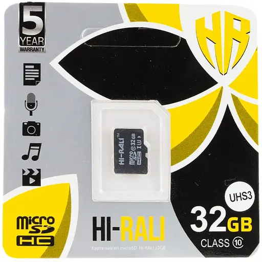 Карта пам'яті Hi-Rali microSDXC (UHS-3) 32 GB Card Class 10 без адаптера чорна