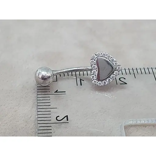Серебряная серьга для пирсинга пупка Сердечко с фианитами. 7029.1С - фото 4