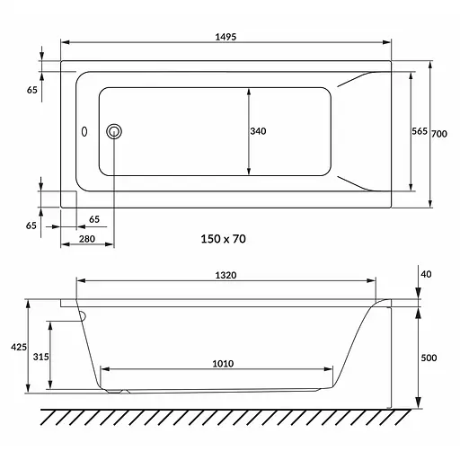 Ванна акриловая Volle Solo 150x70 1210.001570 Белый - фото 2