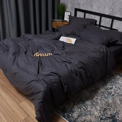 Комплект постельного белья Moon&Star Satin Stripe Dark Serenity Двуспальные 175х210 наволочки 2х50х70 - фото 3