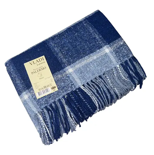 Плед шерстяной Vladi Палермо 140x200 бело-серо-голубой-кобольт 7 - фото 1