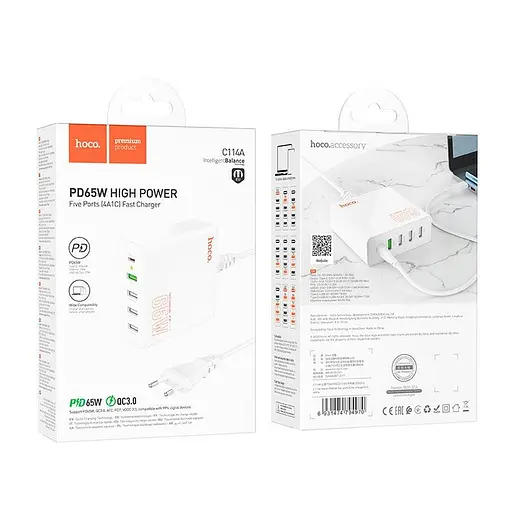 Зарядное устройство адаптер 5 портов HOCO Vision five-port charger C114A 65 вт - фото 2