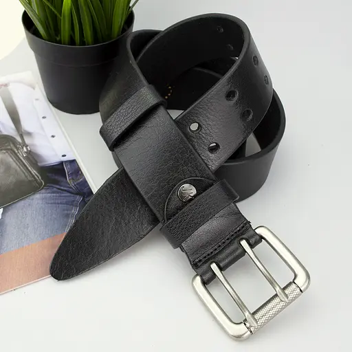 Ремень мужской кожаный широкий JK-4561 черный двухшпеньковый (130 см) - фото 3