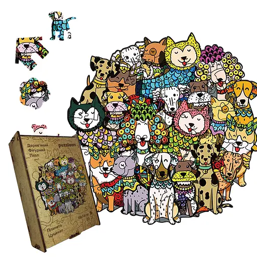 Пазл деревянный Планета Щенков, А3, Картонная коробка 200 элементов