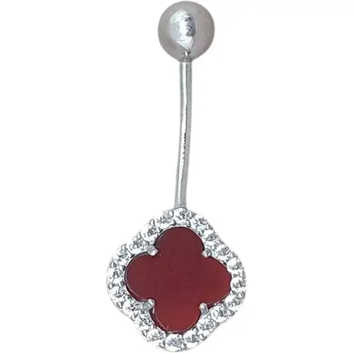 Срібна сережка для пірсингу пупка Ірій з червоним гранатом. 6025.4