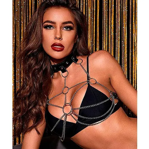 Портупея с металлическими цепями и чокером One size Черный K000547 - фото 3