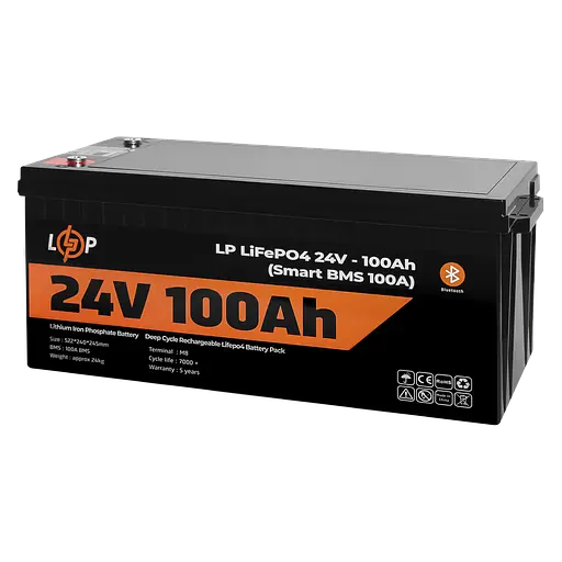 Акумулятор LP LiFePO4 24V (25,6V) - 100 Ah (2560Wh) (Smart BMS 100А) з BT пластик для ДБЖ - фото 3