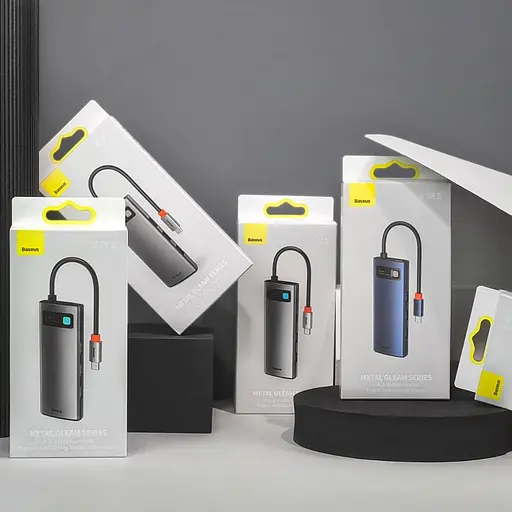 USB-Хаб Baseus Metal Gleam Series 7-in-1 (2xUSB3.0 + 4KHD + Type-C + Type-C PD+ TF + SD) gray - фото 3