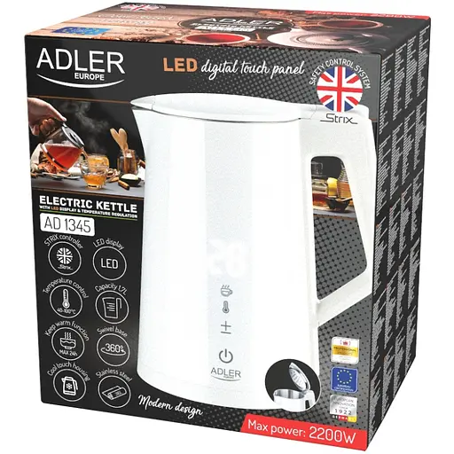 Электрочайник Adler AD 1345 white 1850-2200Вт 1.7л Strix - фото 6