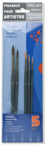 Набор кистей для акварели и гуаши Raphaël, 5 шт, (3 синтетика + 2 натуральных ворс)