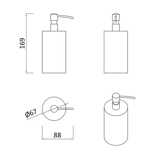 Дозатор для рідкого мила окремостоячий, полікарбонат, нержавіюча сталь, сатин Rj Warsaw RJAC022-02NI, Нержавіюча сталь - фото 2