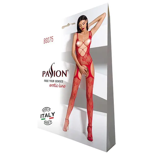 Откровенный бодистокинг с глубоким декольте Passion BS075 red One size - фото 5