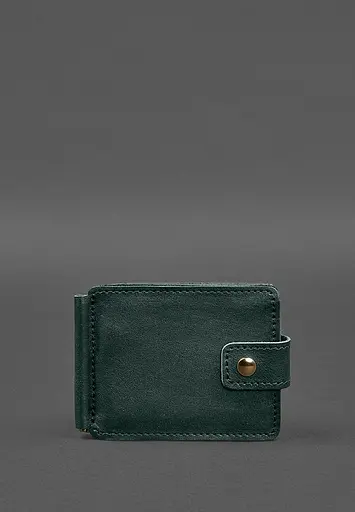 Шкіряне портмоне 13.1 затискач з хлястиком зелений краст - фото 2