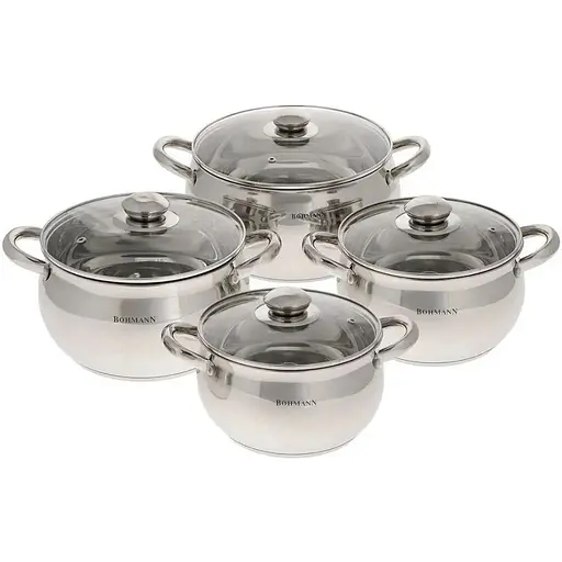 Універсальний набір каструль з кришками Bohmann BH-0504 8 предметів з нержавіючої сталі - фото 1