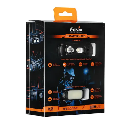 Комплект налобний ліхтар Fenix HM70R + ручний ліхтар Fenix E-Lite - фото 2