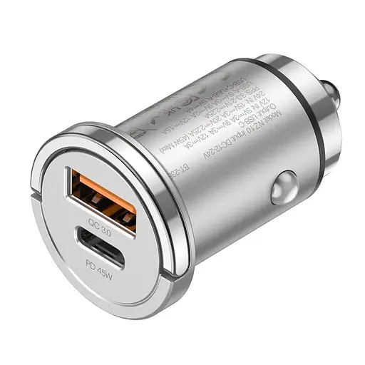 Автомобильное зарядное устройство HOCO NZ10 Handy PD45W+QC3.0 car charger Silver - фото 7