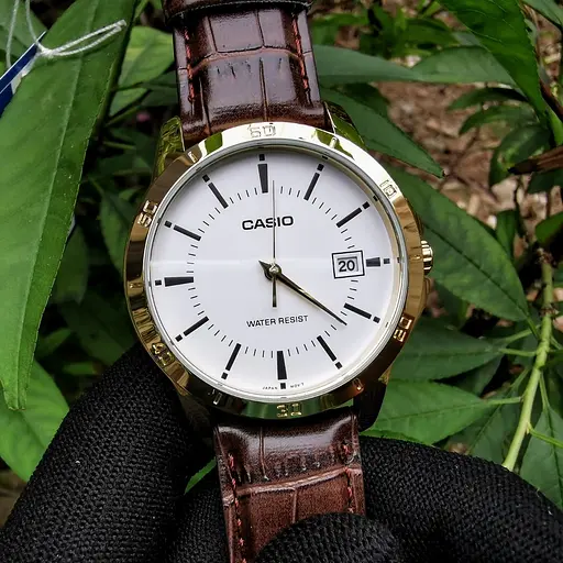 Годинники наручні чоловічі кварцові золоті з шкіряним ремінцем оригінал Casio MTP-V004GL-7AUDF (модуль №5058) - фото 4