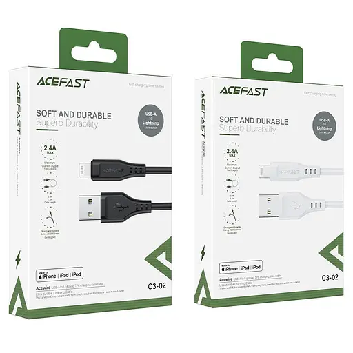 Кабель Acefast C3-02 USB to iP 2.4A 1.2 м TPE TPE connectors чорний - фото 2