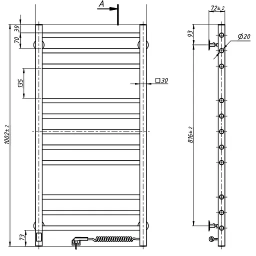 Электрический полотенцесушитель Navin Классик Квадро 500x1000 Sensor с таймером, правый 10-016053-5010, Хром, Правое, Электронный - фото 4