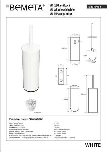 Туалетний йоржик Bemeta White з тримачем 102313064, Білий - фото 2