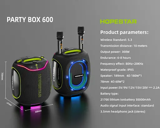 Портативна Bluetooth-колонка Hopestar Party 600 Чорний - фото 2