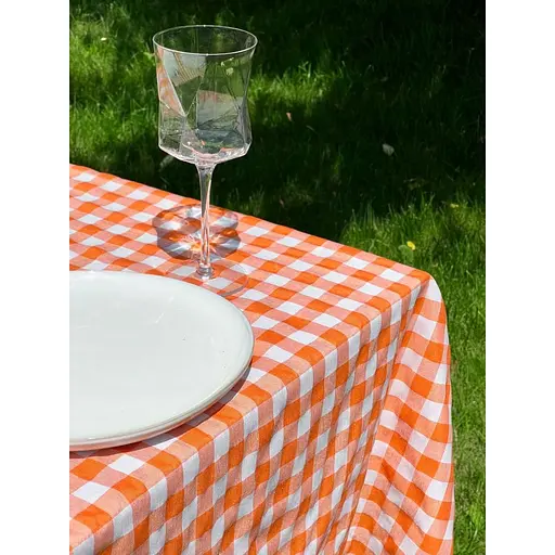 Скатертина в клітинку для столу Зефір 140х100 см Помаранчева - фото 7