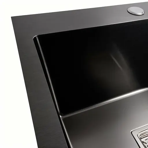 Кухонная мойка Platinum Handmade PVD HSBB 50x45 черная (квадратный сифон 3,0/1,0), Черный - фото 5