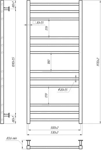 Водяна рушникосушка Mario Inox Преміум Класік 1170x540/500 1.7.044599.P, Хром, нижнее - фото 4