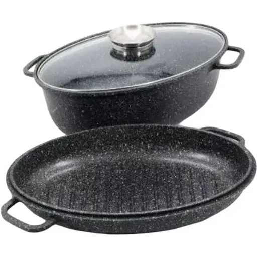 Гусятниця з жаровнею Styleberg ST-3034 з мармуровим покриттям 7 л 3.5 л, 3 предмети Чорний - фото 1