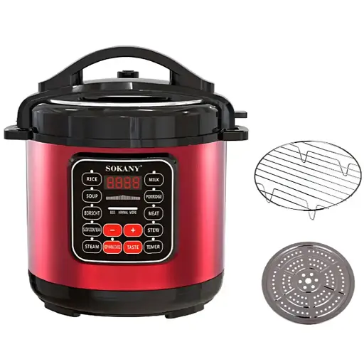 Мультиварка електрична на 5 л потужністю 1000 Вт. Sokany SK-2402 Червона Скороварка на 10 програм - фото 2