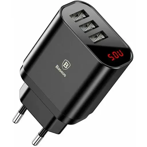 Зарядний пристрій Baseus на 3 USB-порти чорний - фото 1