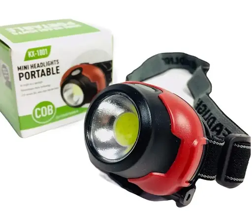 Налобный фонарь 1801-COB с ярким COB LED питание от 3×AAA батареек Красный - фото 4