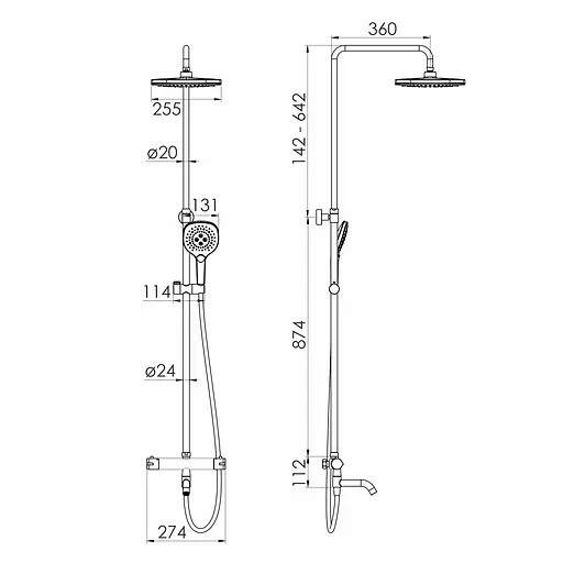 Душова система з термостатом Imprese Centrum SQ із виливом верхній душ 255 мм ABS квадрат black matt T-10262SQ, Чорний матовий - фото 2
