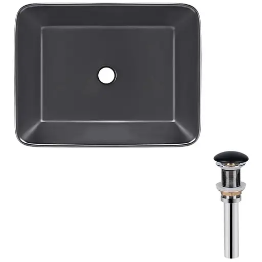 Умивальник Qtap Tern накладний прямокутний 475x370x140 мм Black matt + донний клапан PU03, Чорний матовий - фото 1