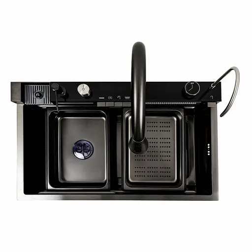 Кухонна мийка чорна PVD 75x46E Platinum Handmade Водоспад Whale, Чорний - фото 8