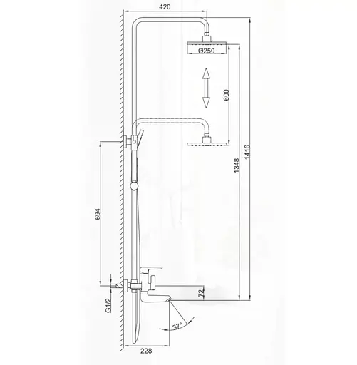 Душова система Frap вилив, лійка 3-функції F2417-6, Чорний матовий - фото 6