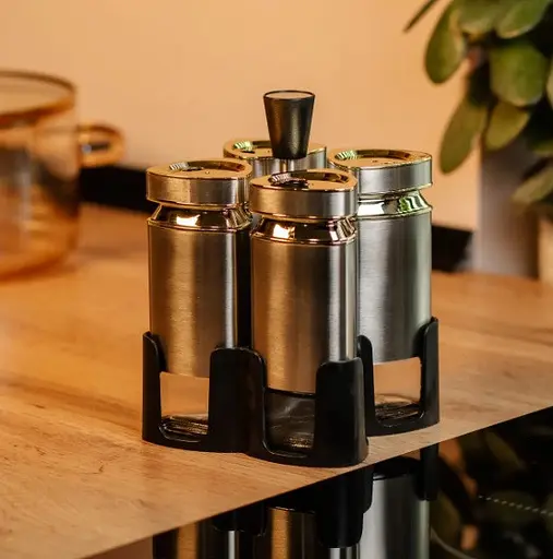 Органайзер набор Condiment Set для специй на подставке с 4 баночки по 120 мл Серый - фото 5