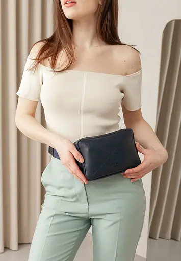 Шкіряна поясна сумка Dropbag Mini темно-синя - фото 2