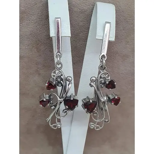 Срібні сережки Агні Срібні ноти з гранатом. 2558 - фото 4